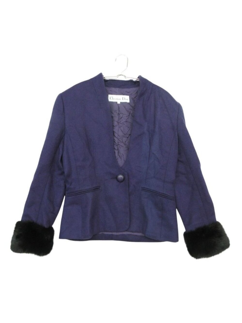 Dior Collarless Jacket Mink Trim Wool Purple